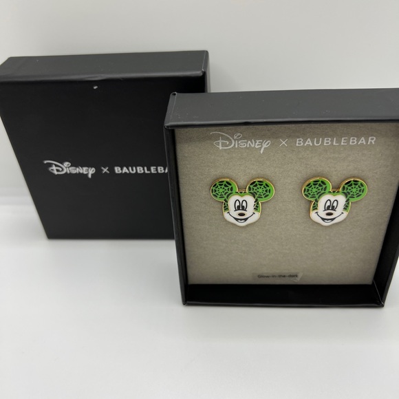 Disney X BaubleBar Halloween Mickey Mouse Glow In The Dark Spider Web Earrings - Picture 2 of 3